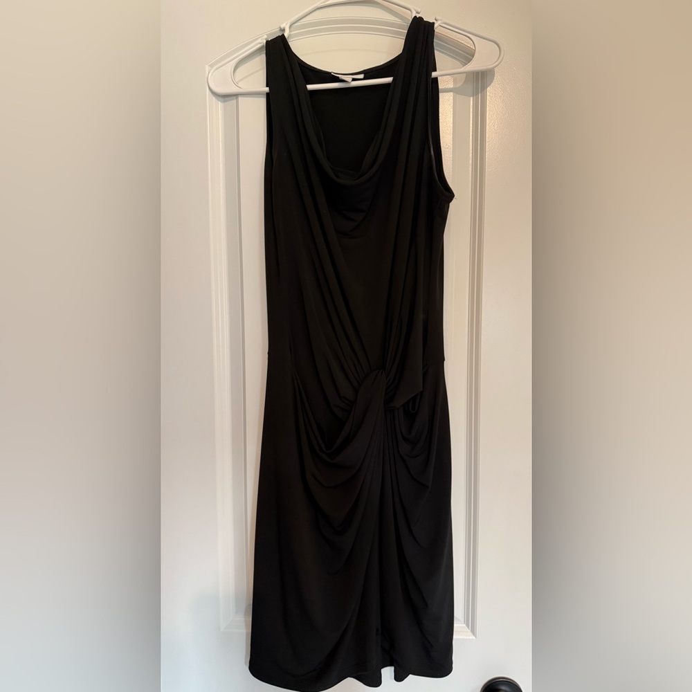 New York & Company Black Asymmetrical Ruched Sheath Dress